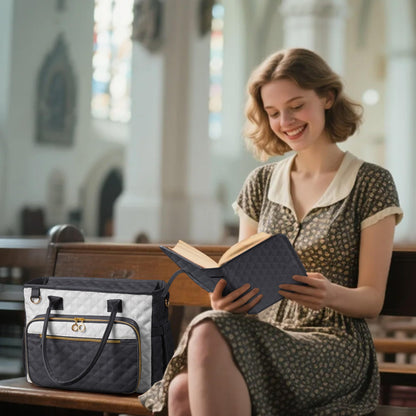 Large Bible Bag with Bible Cover Case for Women，Church Tote Bag Travel Bag Diaper Bag with Shoulder Strap for Teachers, Nurses, Moms, Bible Lovers (Gray)