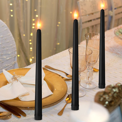 Macarrie 24 Packs Flameless Taper Candles Battery Operated Fake 11 Inch Long Candlelight LED Flameless Candlesticks Flickering Tapered for Summer Fall Wedding(Black)