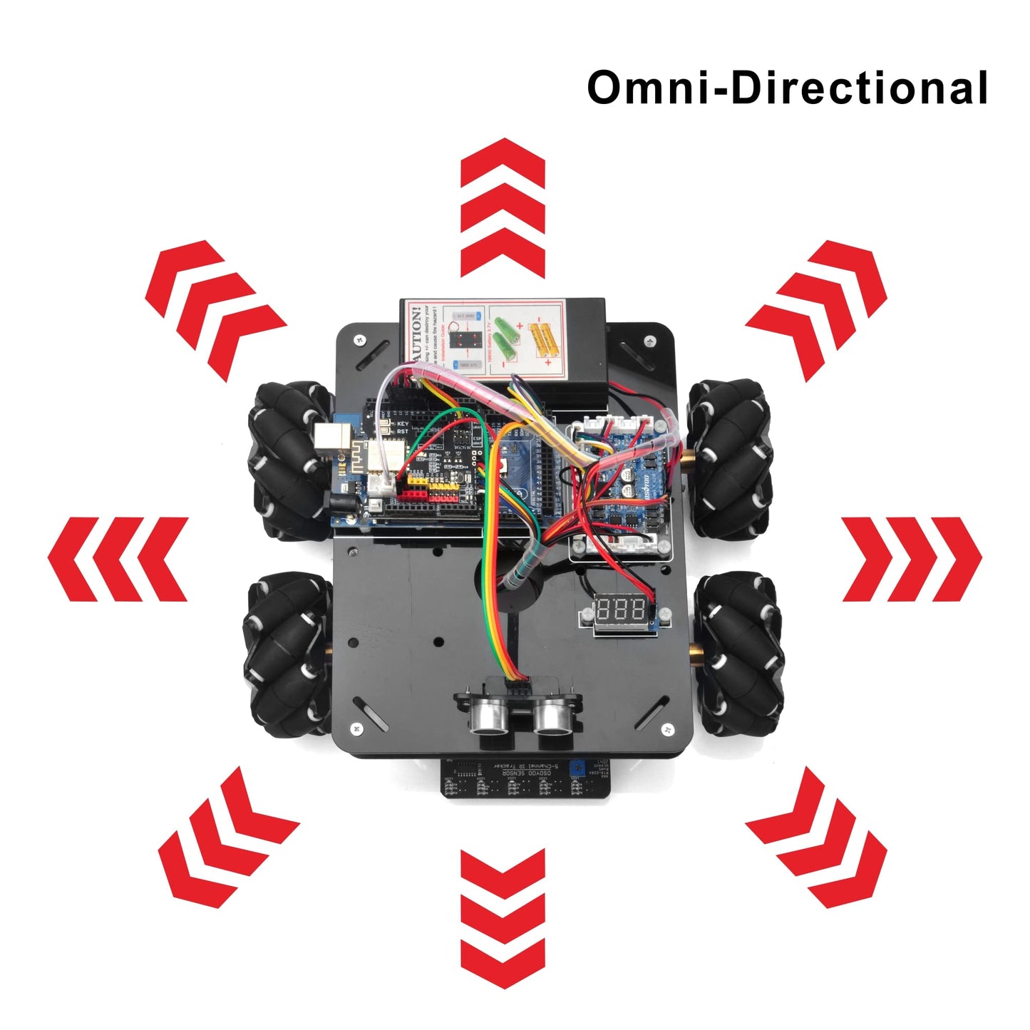 OSOYOO Omni-directinal Mecanum Wheels Robotic Car Kit for Arduino Mega2560 Metal Chassis DC Motor DIY STEM Remote Controlled Educational Mechanical DIY Coding