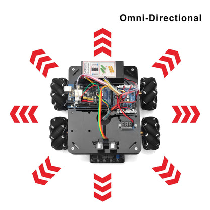 OSOYOO Omni-directinal Mecanum Wheels Robotic Car Kit for Arduino Mega2560 Metal Chassis DC Motor DIY STEM Remote Controlled Educational Mechanical DIY Coding