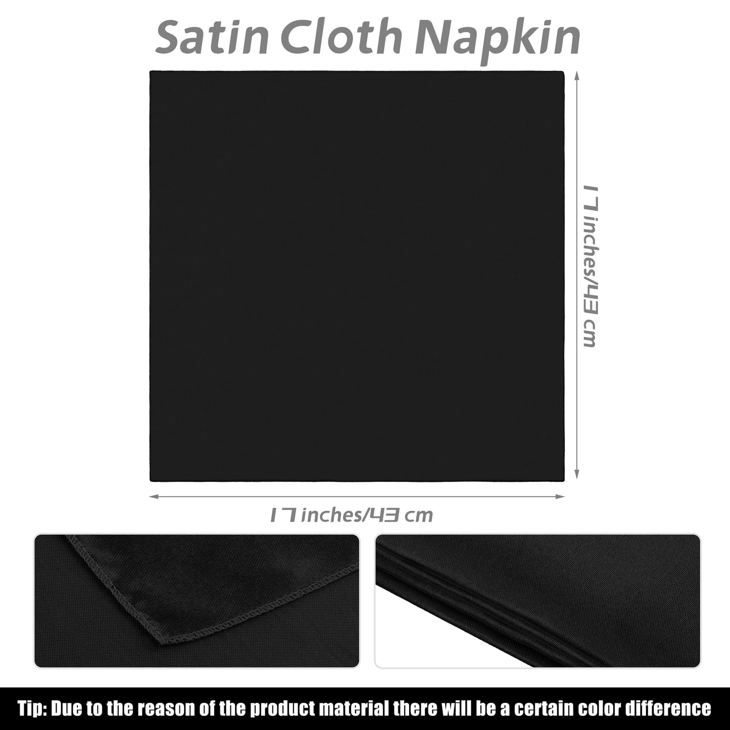 MCEAST Satin Cloth Napkins and Napkin Rings Set of 8, Smooth Fabric Table Napkins and Napkin Holder for Wedding, Birthday Dinner Party, Family Gatherings, Table Decor (Black, 17 x 17 Inches)