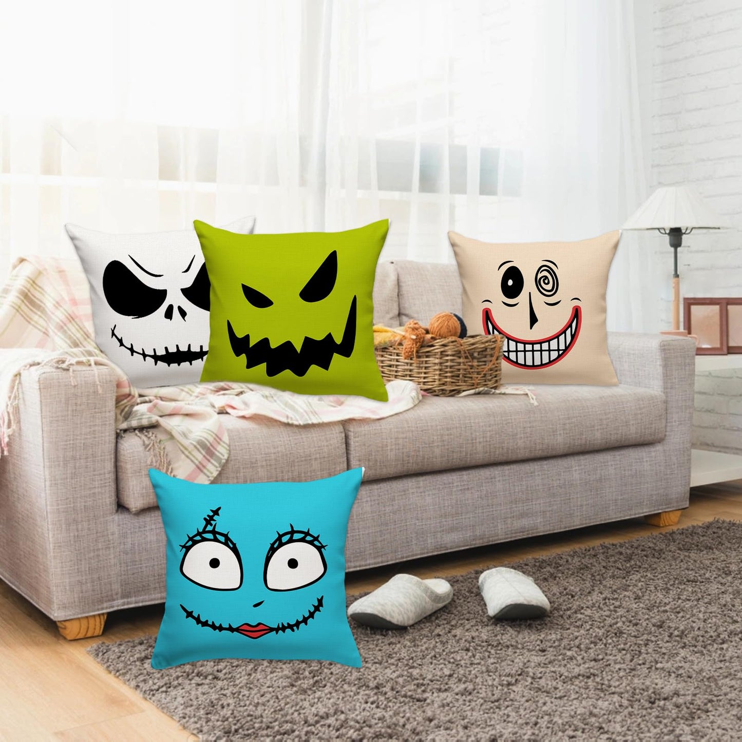 FARMNALL Halloween Decorations Pillow Covers 18x18, Set of 4 Throw Pillow Covers, Happy Halloween Sofa Bed Throw Cushion Cover Decoration (18" x 18")