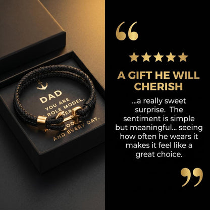 Studio Rockwood Men’s Anchor Bracelet with Gift Box and Card - Braided Leather Wristband - Gift for Dad, Husband, Boyfriend - Father’s Day, Anniversary, Birthday, Valentine’s Day (Gold, Dad)