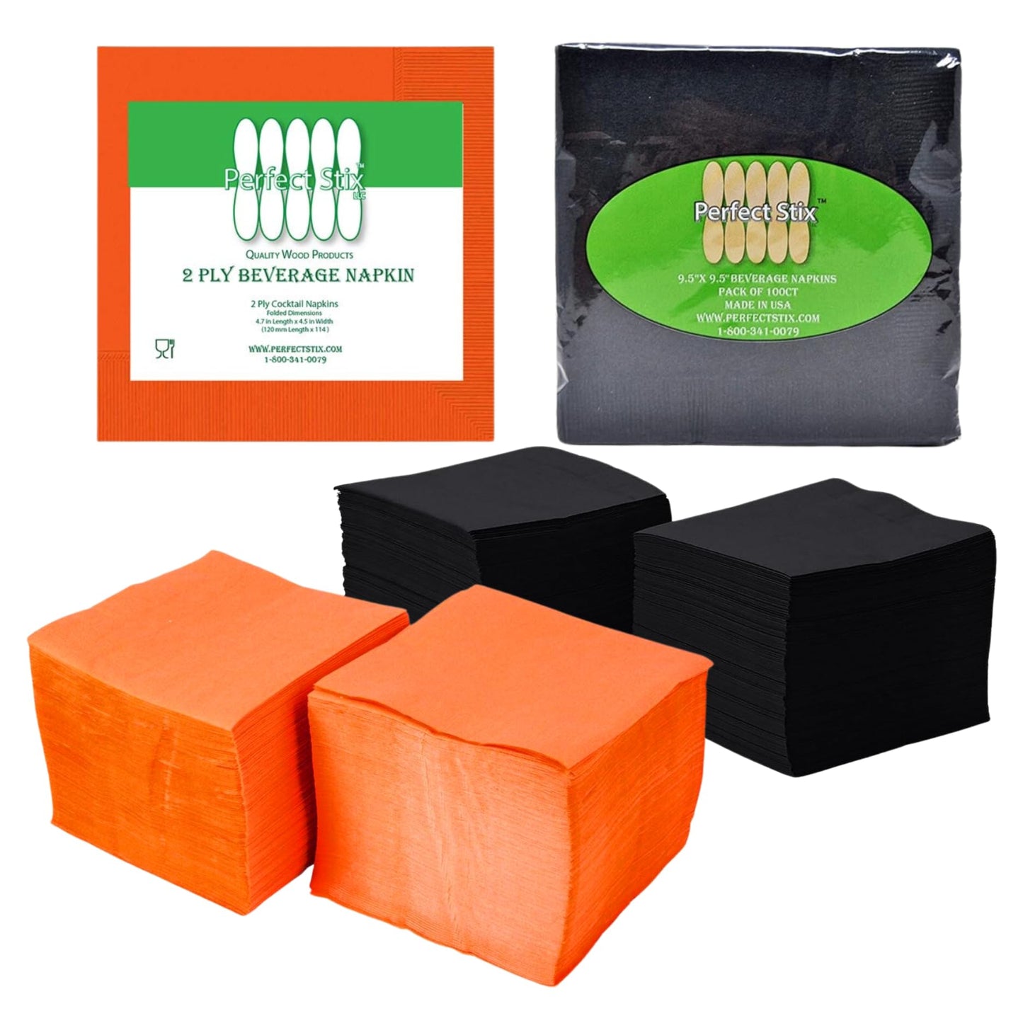 Perfect Stix Halloween Cocktail Napkins, Black and Orange, 200 Count Pack