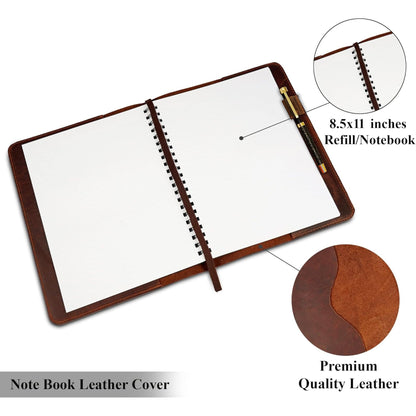 CestAntiQ, Heavy Duty Full Grain Leather Journal Cover (8.5 x 11 in.), Refillable Cahier XXL, Refillable Spiral Notebook (8.5 x 11 in.), Handmade Leather Journal Cover (Brown)