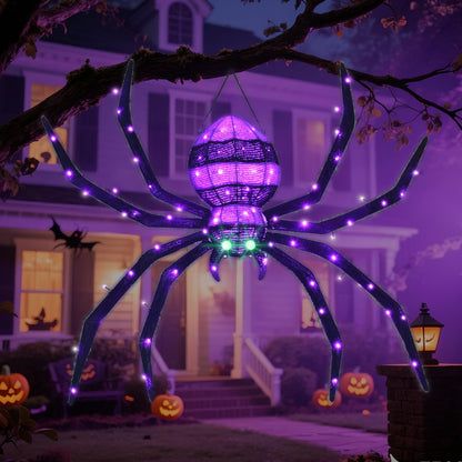 HOYECHI Halloween Decorations Outdoor Hanging Spider - 4.2FT Giant Climb The Wall Spider Halloween Decor, Light Up Spider with 90 LED Lights, for Front Yard Porch Roof Party Outside - Black