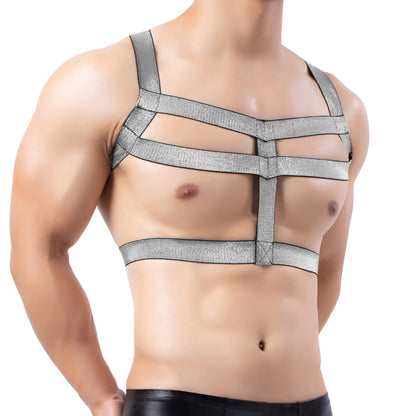 Man Harness Belt Body Chest Elastic Halter Nylon Shoulder Strap Club Wear Tops Black Silver