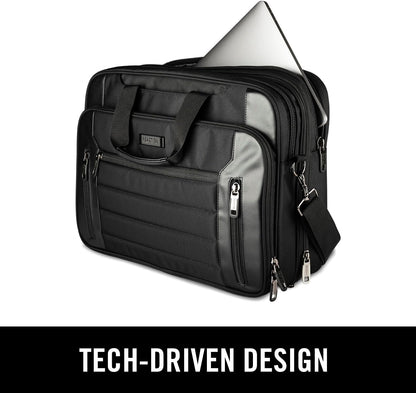 Kenneth Cole Reaction Keystone 1680d Polyester Dual Compartment 17" Laptop Business Portfolio, Black