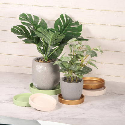 M METERXITY 3 Pack Planter Saucers - Ceramic Plant Tray Flower Pot Drip Trays Round Apply to Outdoor/Garden (4/5/6inch, Gold)