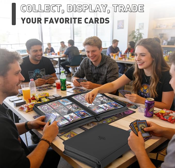 Trading Card Binder 9 Pocket, 360 Pockets Double-Sided Card Album, Premium PU Leather Zipper Card Holder for MTG, TCG, Sports & Game Cards, Must-Have for Collectors（Black）
