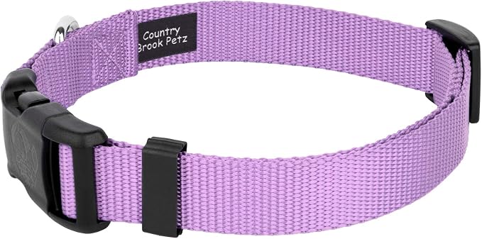 Country Brook Petz - Everyday Nylon Dog Collar and Leash - 10+ Cool Colors (1 Inch, Large, Lavender)