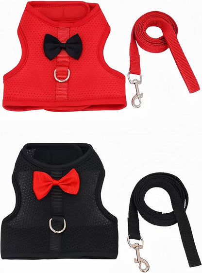 2 Pack Adjustable Bunny Rabbit Harness and Leash Set Breathable Mesh Vest Harness for Rabbits Kitten Ferret Puppy Small Pets Walking Supplies-Red&Black,S