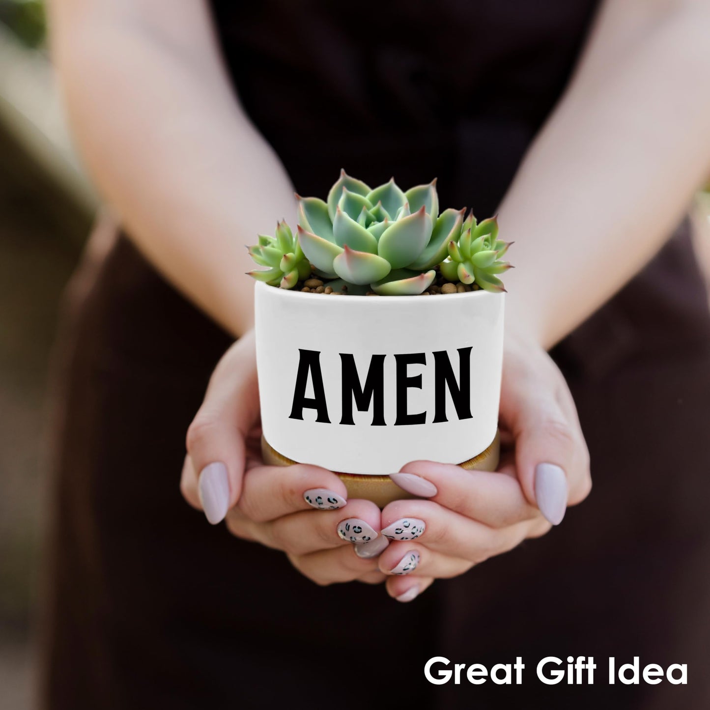 ROXMART Amen Christian Plant Pots, Christian Religious Gifts for Women Men Succulent Planters, Faith Based Prayer Gifts Ceramic Plant Flower Pots for Home Office Desk Table Shelf(No Plants)