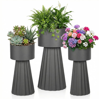 EVLIQUIL Tall Planters, Modern Iron Flower Pots Set of 3, Large Decor Plant Pots, Indoor & Outdoor for Porches, Patios and Courtyards