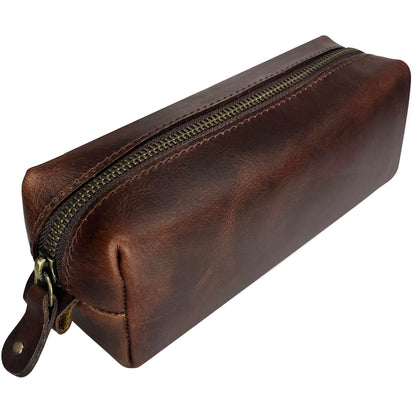 RUSTIC TOWN Leather Pencil Case - Handcrafted Full-Grain Zipper Leather Pen Pencil Holder - Elegant & Practical Pencil Pouch for Work & Office