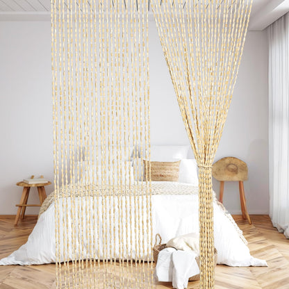 HYVAKUPPA 35.5" x 75" Bamboo and Wood Beaded Curtain for Doorway 52 Strands Handmade Bohemian Door Beads Curtain Boho Hanging Room Divider for Bedroom Living Home Deco, Beige