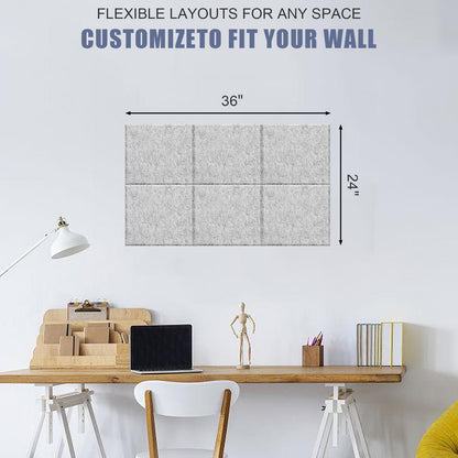 Large Cork Board Alternative 36" X 24" Bulletin Board - 6 Pack Removable Felt Wall Tiles with 15 pushpins, Large Cork Boards for Walls Cork Board for Office Pin Board Tack Board - Silver Gray