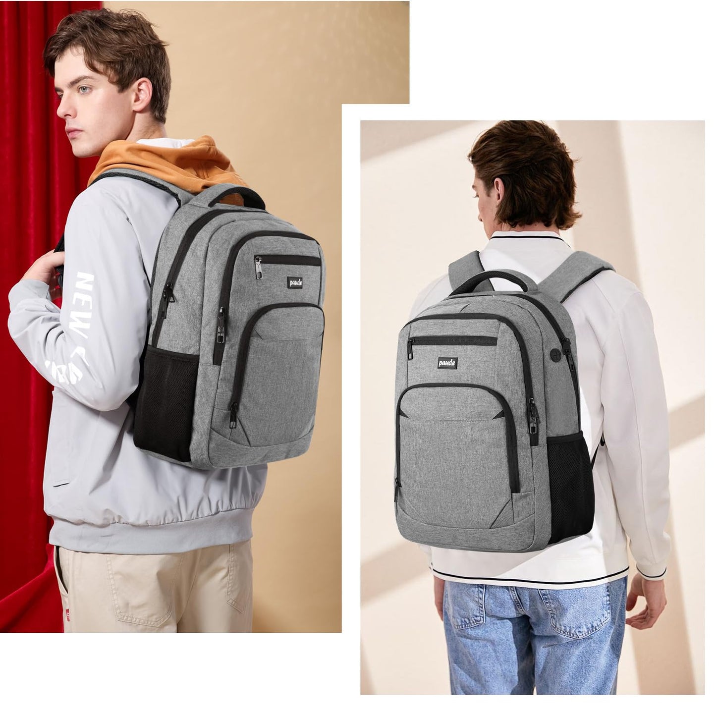 Paude Backpack School,17.3 Inch Travel Laptop Backpack,Bookbag for Teen Boys College Backpack with USB Charging Port,Waterproof