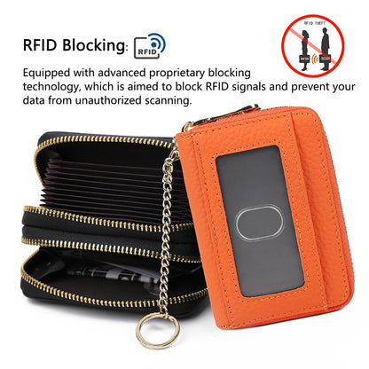 imeetu RFID Credit Card Holder, Small Leather Double Zipper Card Case Wallet for Women (Max,Orange)