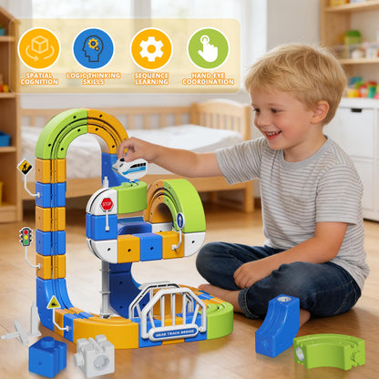 Fortand Electric Train Set for Kids 3 4 5 6 7 8, 225PCS(80 Track +2 Train) 3D Infinity Flexible Anti-Gravity Cube Trains Track STEM DIY Railroad Building Toy, Birthday Gifts for Boys & Girls Ages 3-8