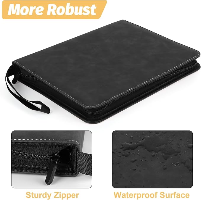 GERMUN 3 Ring 9 Pocket Zipper Card Binder, 720 Double Sided Standard PU Trading Card Album Folder for TCG & Sports Cards, Not Fit Top Loaders (Marble Black)