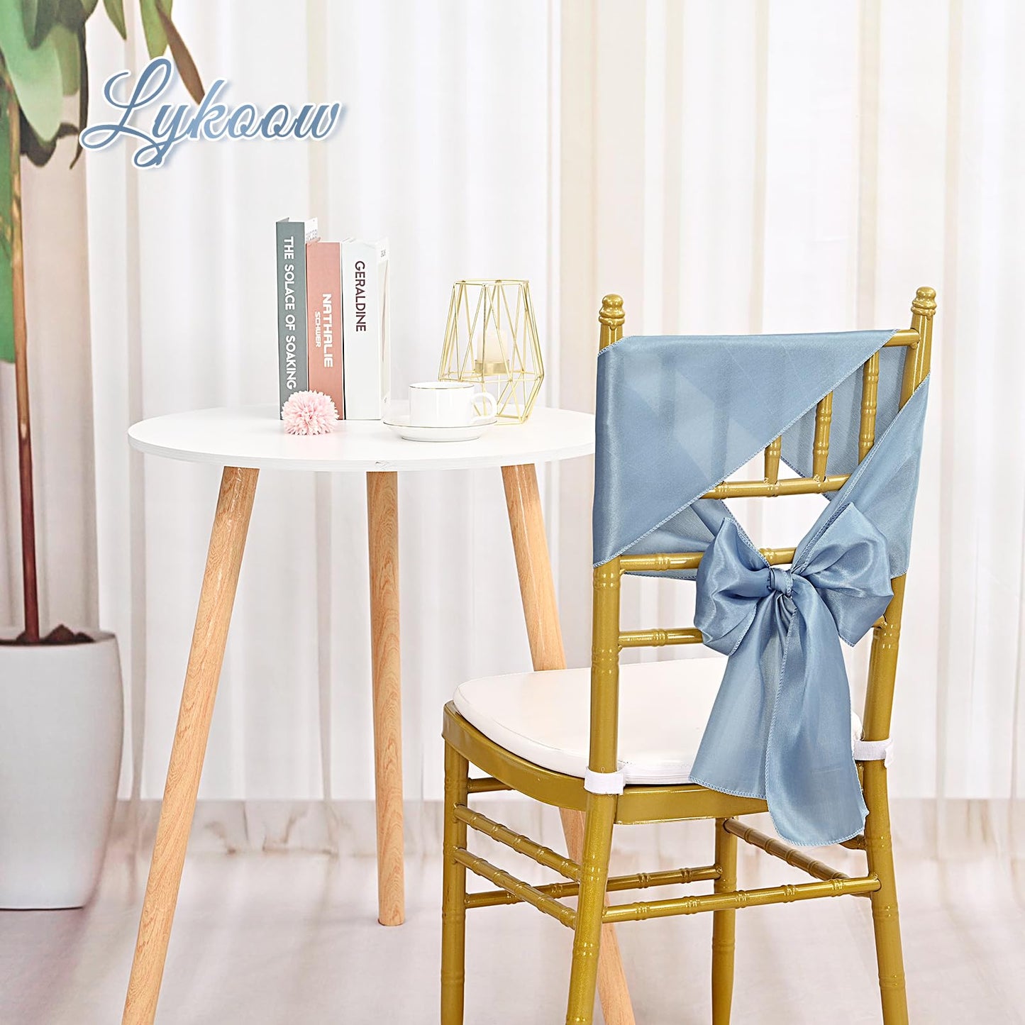 Lykoow 100 Pcs Satin Chair Sashes 78 inch for Wedding Reception Party Hotel Home Kitchen Decoration-Dusty Blue