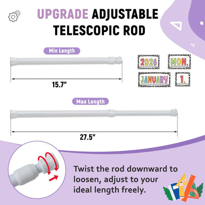 Upgraded 2-in-1 Flip Calendar for Classroom with Magnetic & Adhesive Fixing, Adjustable Magnetic Rod Flip Calendar for Whiteboard, Black and White Classroom Decor Bulletin Board Set (Speckled)