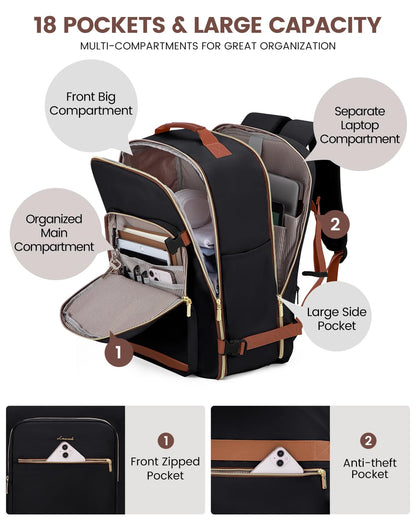 LOVEVOOK 40L Travel Backpack for Women & Men, Airline Approved Carry On Luggage with 3 Packing Cubes, TSA Overnight Bags, Waterproof Personal Item Bag, Weekender Essentials Backpacks fits 17" Laptop