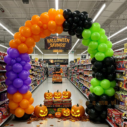 Halloween Balloon Arch Kit – 146pcs Orange Black Green Purple Balloons Garland for Halloween Decorations, Party Backdrop, Birthday Celebration, Spooky Haunted House, Trick or Treat Party Supplies