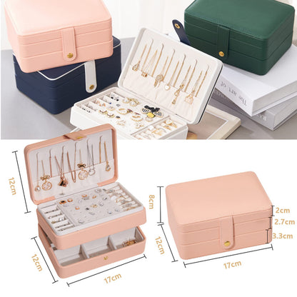 KOOAAICCHI Small Jewelry Box, Travel Jewelry Organizer, Portable Jewelry boxes for Women Girls Gift, Double Layers PU Leather Jewelry Holder for Rings, Earrings, Necklaces-Pink