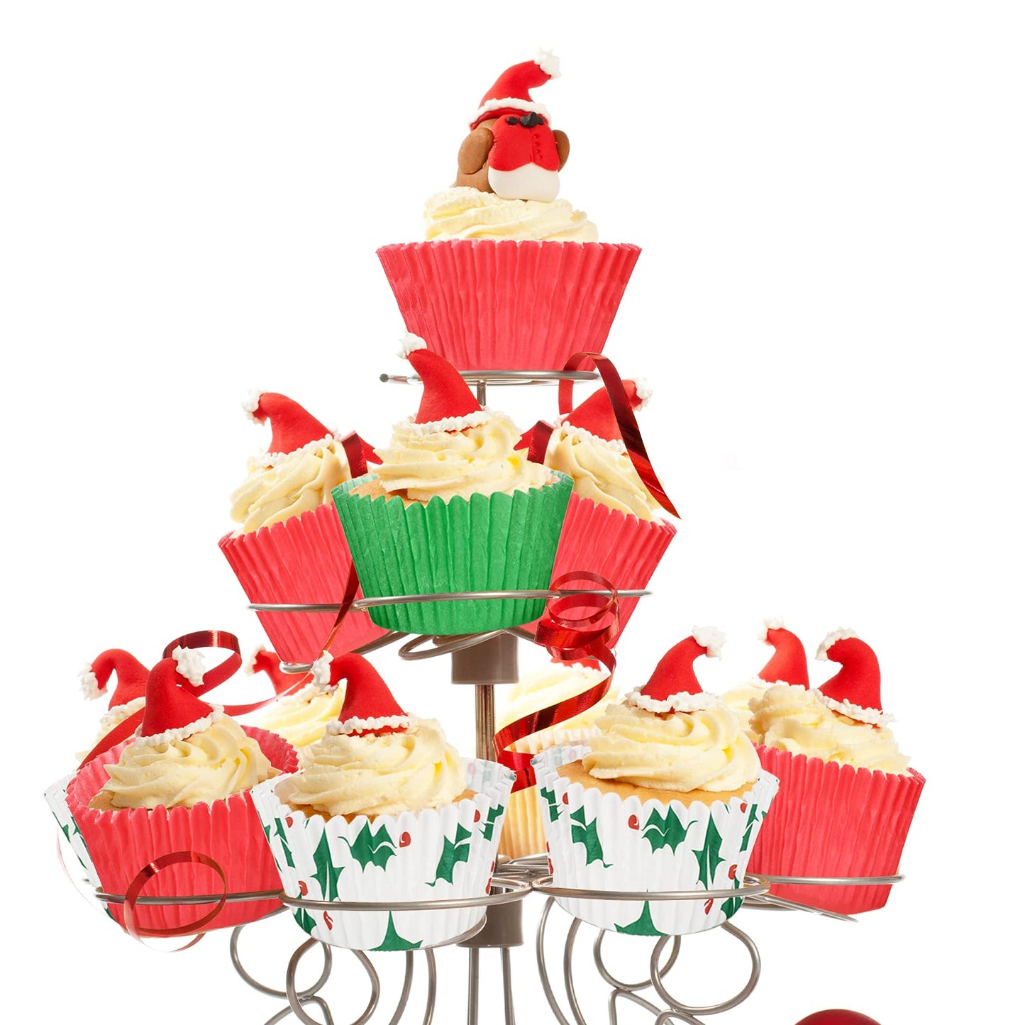 Potchen 600 Count Christmas Cupcake Liners Red Green Berry Snowflake Print Baking Cups Disposable Cupcake Wrappers Christmas Theme Muffin Liners Cupcake Holders for Xmas Party Supplies(Holly)
