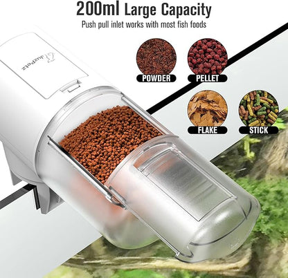 JuzPetz Automatic Fish Feeder Dispenser for Aquarium, 200ml Large Capacity Auto Turtle Fish Feeder for Small Tank, Battery Powered Food Feeding Timer for Flakes Pellet Vacation, Batteries Included