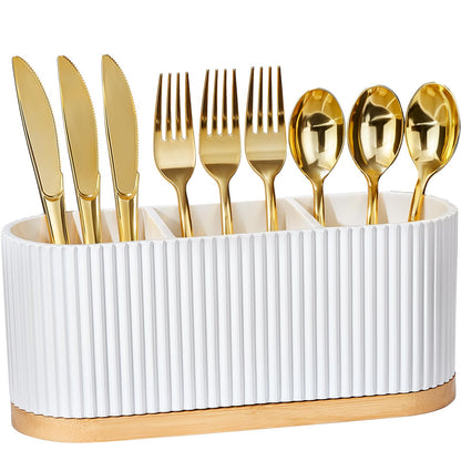 HouseJoy Countertop Silverware Holder, Silverware Caddy Organizer Holder for Forks, Spoons, Knives, Cutlery Caddy with 3 Compartments, Kitchen Utensil Holder for Party, Countertop
