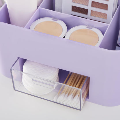 STORi Bliss Lilac Purple Makeup Organizer for Countertop, Divided Bathroom Organizer & Storage Drawer, Makeup Brush Holder, Cosmetic & Nail Polish Organizer, Made in USA
