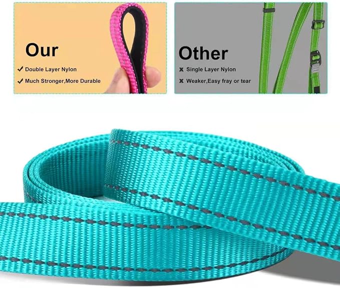 Durable Reflective Dog Collar and Leash Set with Double Layer Nylon, Soft Neoprene Padded Dog Collar with 5ft Strong Pet Leash Easy for Medium Large Dogs Walking,Teal,Neck fit 14.0-23.5’’