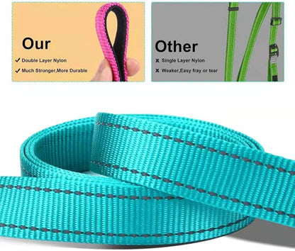 Soft Neoprene Padded Dog Collar and Leash Set for Small Medium Large Dogs, Reflective Durable Nylon Dog Collar with 5ft Leash Easy for Walking, Teal,Neck fit 12.5-19.5’’