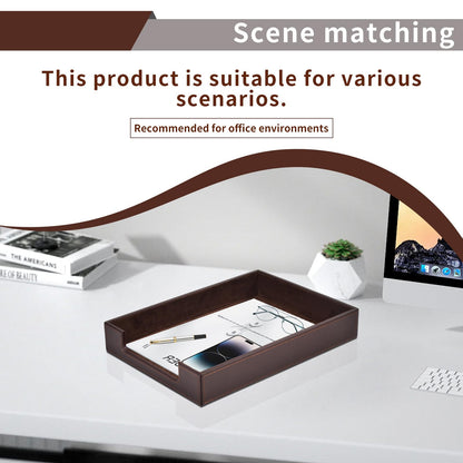 RHCSZ PU Leather Letter Tray - Load Documents Trays Front for Office Desktop Organizer - Desk Magazine, File, A4 Paper Holder - Paper Document File Holder Drak Brown (Drak Brown, A4-Tray)