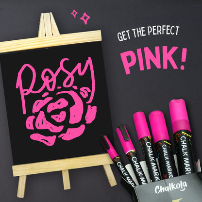 5 Pink Chalkboard Chalk Markers - Pink Dry Erase Markers for Blackboard, Chalkboard Signs, Windows, Glass | Variety Pack - Fine & Jumbo Size Ink Pen (1mm, 3mm, 6mm, 10mm, 15mm)