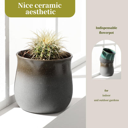 5.5 inch Ceramic Flower Pot, Indoor Outdoor Flower Planter, Grey and Black for Succulents, Cacti, Herbs, Suitable for Dried Plants and Fresh Plants