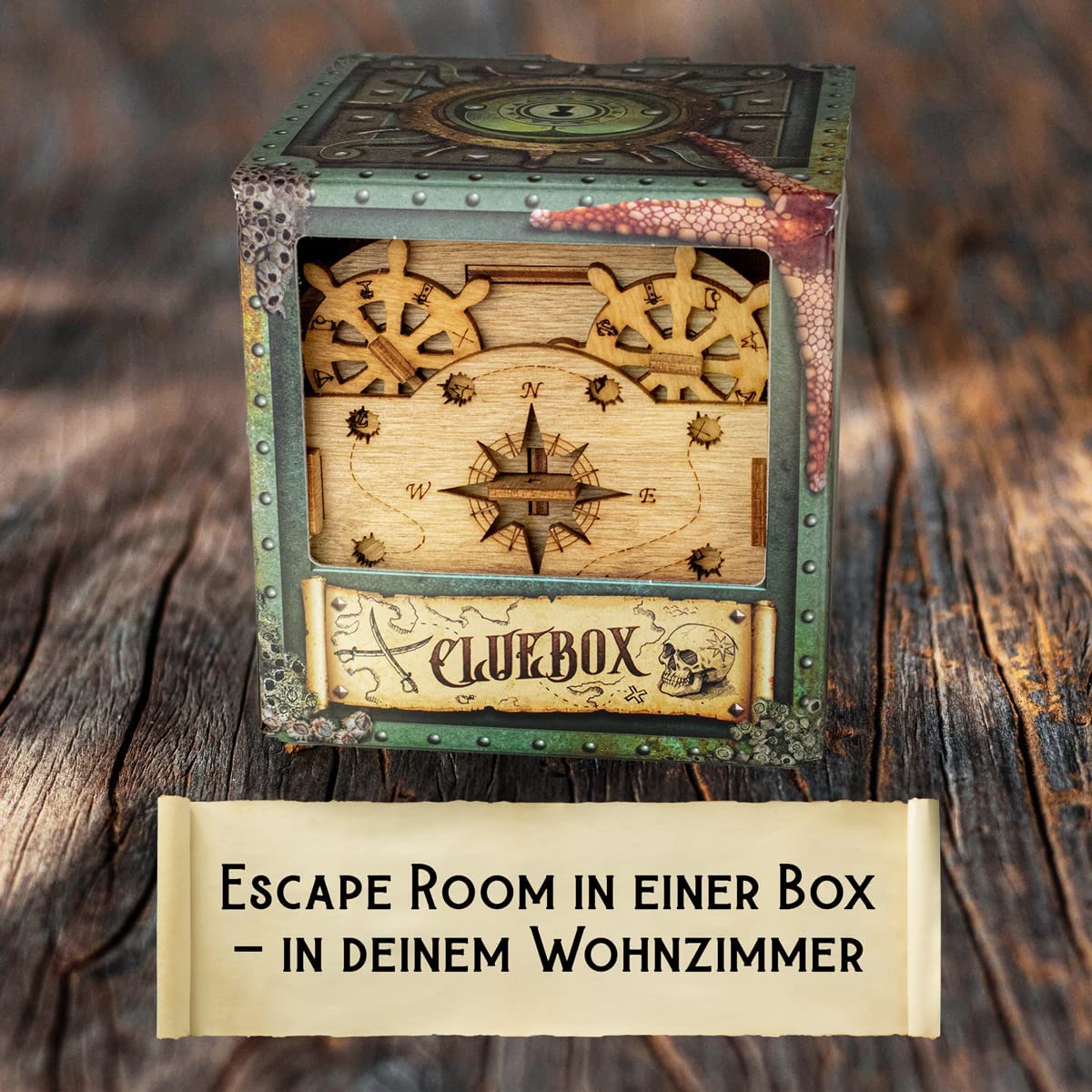 iDventure Cluebox - Davy Jones Locker - Escape Room Game - Pirate Puzzle Box - Gift Box - 3D Wooden Puzzle for Adults - Wooden Jigsaw - Brain Teaser - Birthday Gift Gadget for Men - Money Box