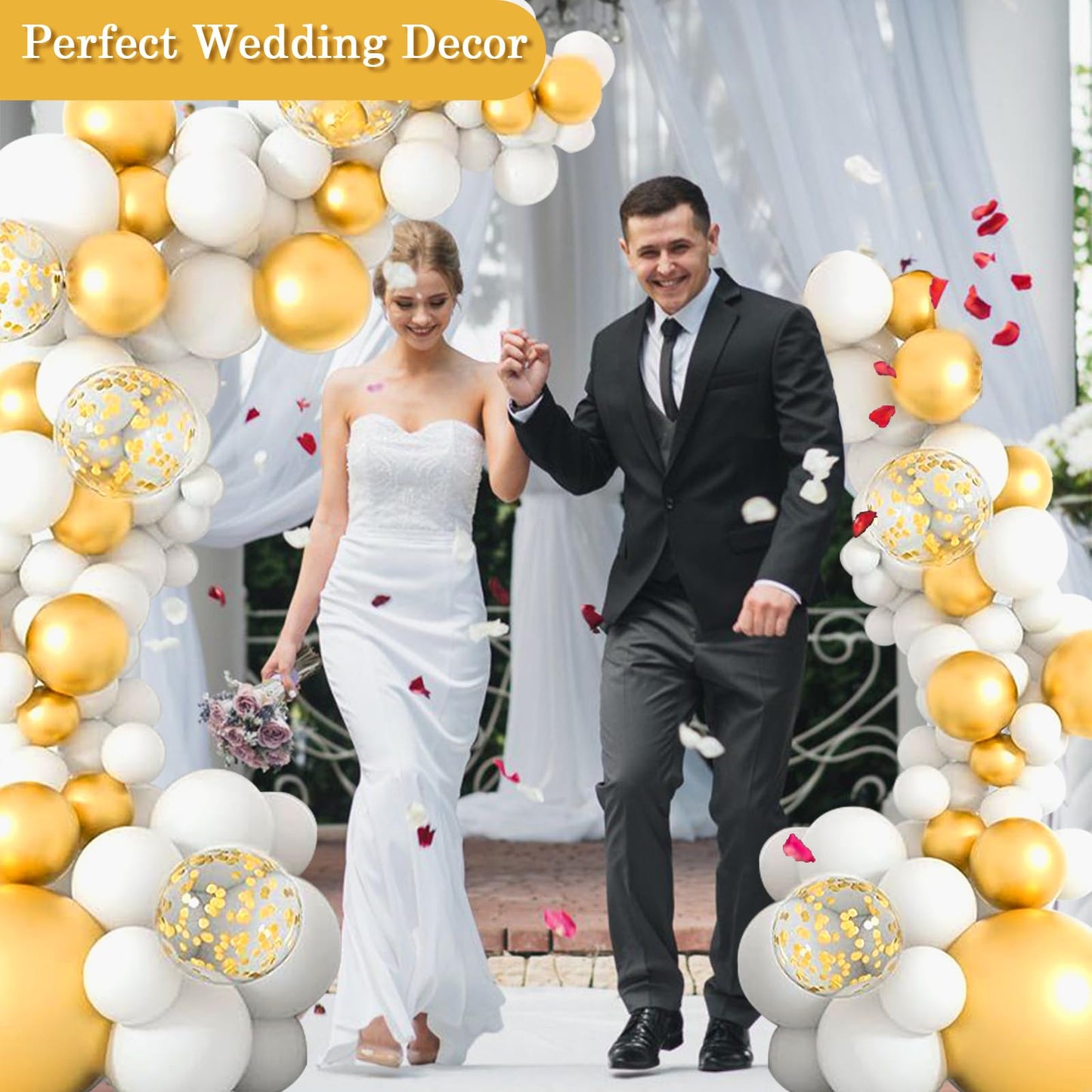 OurWarm 8.2FT & 6FT Gold Balloon Arch Kit, Free Bending Top Balloon Arch Stand With Base for Floor, Half Arch for Wedding Birthday Party Baby Shower Halloween Decorations