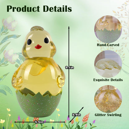 Spring Easter Chick Snow Globe Decor with Swirling Glitter, Easter Egg-Chick Snowglobe with 6H Timer, USB or Battery Operated, Easter Chick Decor for Holiday Spring Home Decor and Gift (Chick)