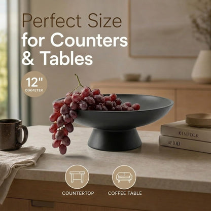 12" Concrete Fruit bowl for Kitchen Counter, Coffee Table Decor, Decorative Key Bowl, Home Décor Accents, Kitchen Counter Decor Black