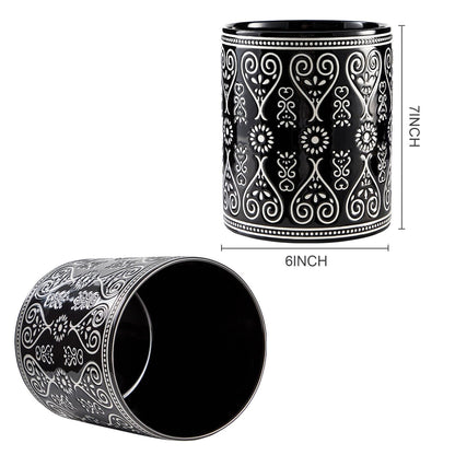 Delpnana Black Heavy Ceramic Utensil Holder, 7" Extra Large Kitchen Utensil Holder for Countertop, Cooking Ceramic Crock for Farmhouse Kitchen Decor