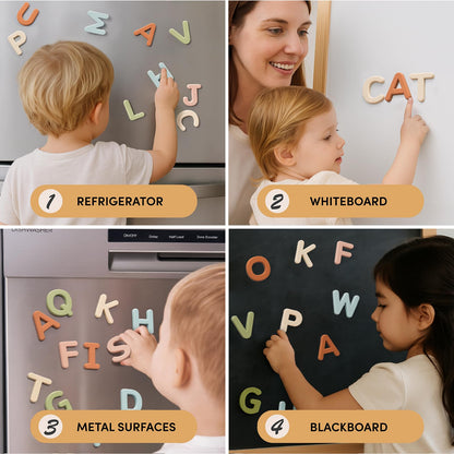 JoyCat Silicone Alphabet Magnetic Letters, 26 Uppercase ABC Fridge Magnets for Toddlers & Kids 3+, Preschool Learning Refrigerator Toy Set, Birthday Gifts for Boys Girls (Muted Color)