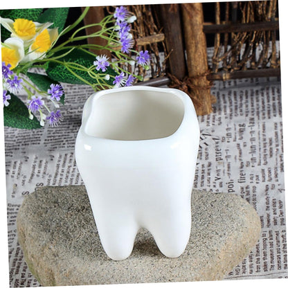 IWOWHERO Ceramic Tooth Flower Pot Small 3.34 Inch Decorative Planter for Succulents and Cactus Indoor Home Plant Holder