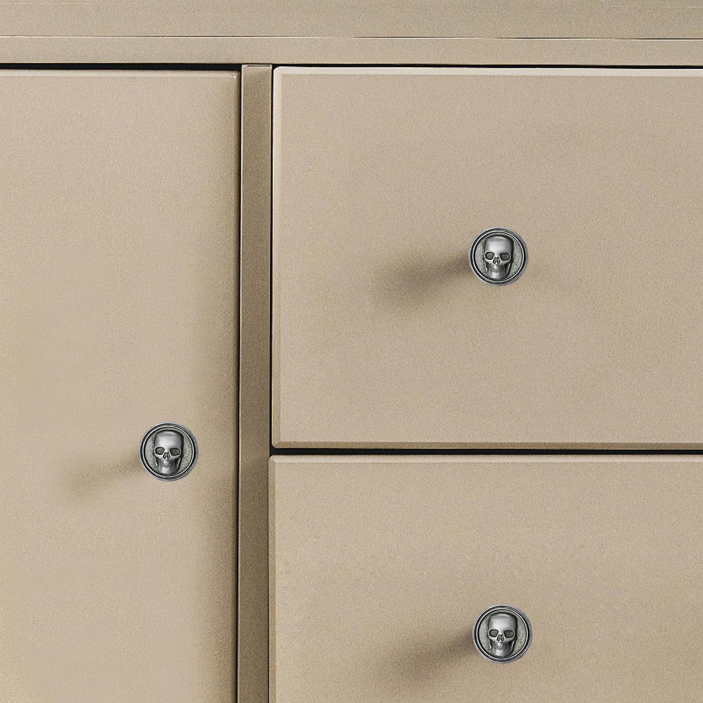 BAMI-LEE House 6PCS Vintage Skull Skeleton Cabinet Knobs - Single Hole Zinc Alloy Drawer Pulls for Kitchen, Wardrobes, Bookcases, Dresser, Closets (Ancient Tin)