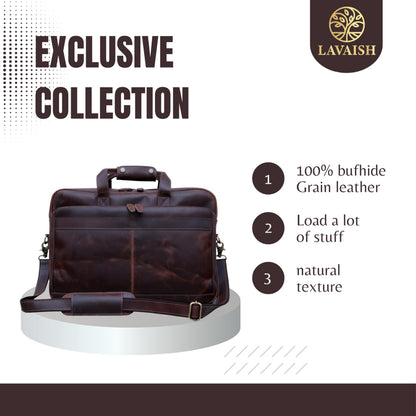 LAVAISH Full-Grain Leather Briefcase for Men & Women – 17 Inch Laptop Bag with Computer Compartment – Premium Leather Office Satchel, Business Messenger Bag, Work Bag for Professionals (Dark Brown)