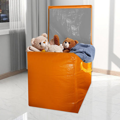 Kiolnoy 2 Pack 55-Gallon Heavy Duty Moving Bags, Large Storage Totes with Zipper, Alternative to Moving Boxes for Storage, Seasonal Clothes, Student Moving, College Dorm (Orange)