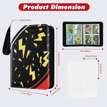 Trading Card Binder, 4 Pocket 400 Cards Holder with 50 Removable Sleeves Display Storage Collector Album Compatible with Pokemon Cards Football TCG Game Sports Cards Black Red